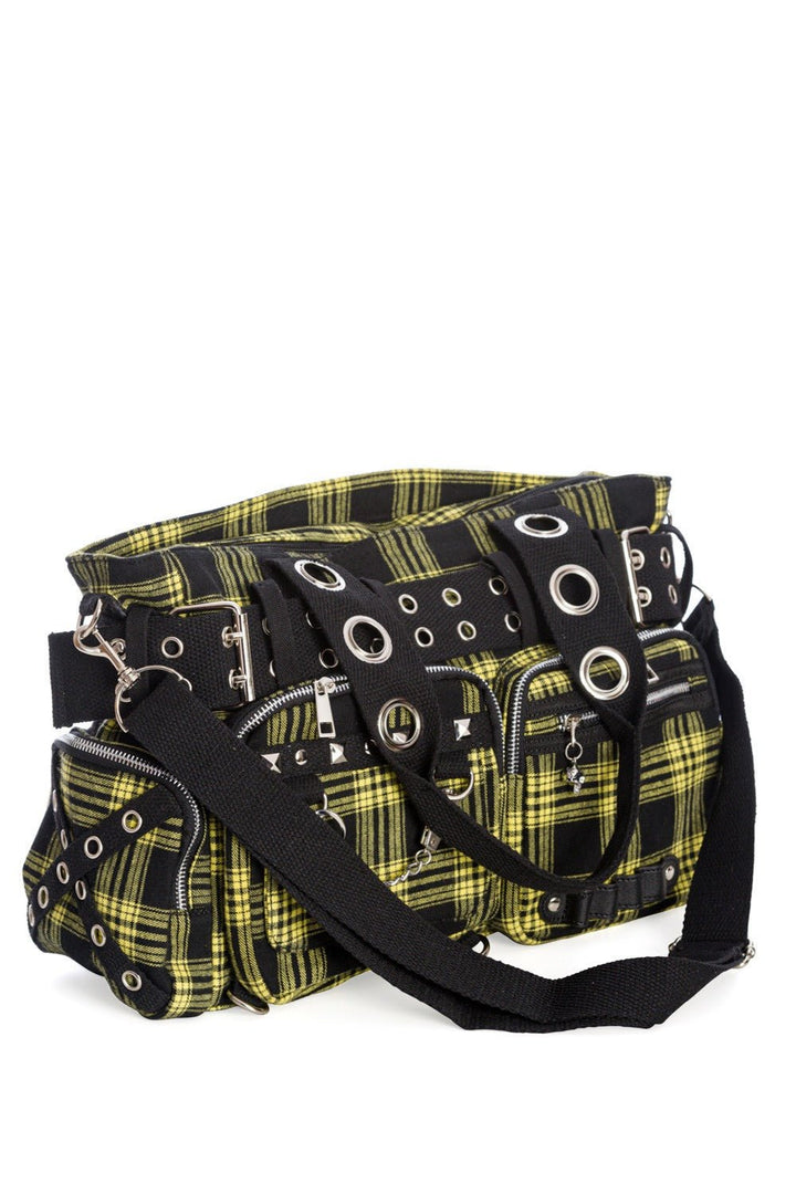 Deathhawk Punk Plaid Handbag [YELLOW] - bags & wallets - VampireFreaks - Banned Apparel / Lost Queen