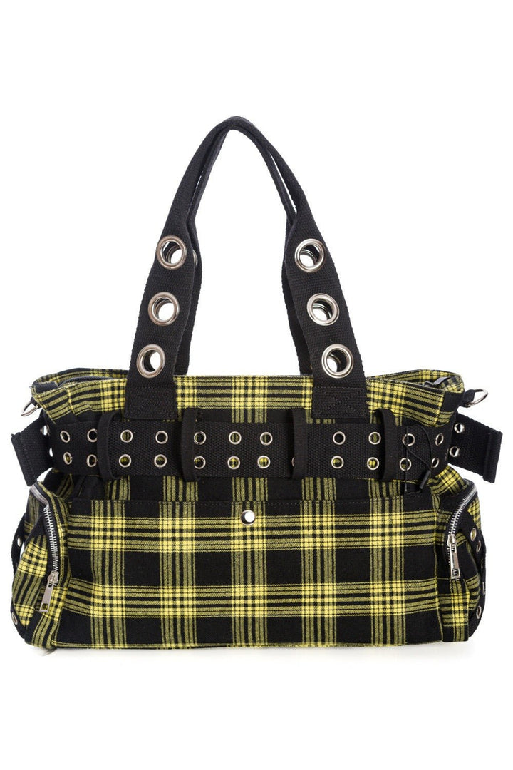 Deathhawk Punk Plaid Handbag [YELLOW] - bags & wallets - VampireFreaks - Banned Apparel / Lost Queen