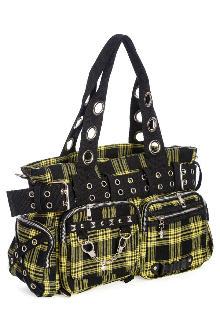 Deathhawk Punk Plaid Handbag [YELLOW] - bags & wallets - VampireFreaks - Banned Apparel / Lost Queen