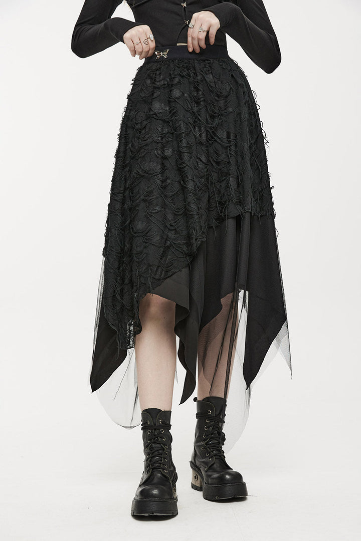 Deathmoth Distressed Midi Skirt - skirts - VampireFreaks - Punk Rave