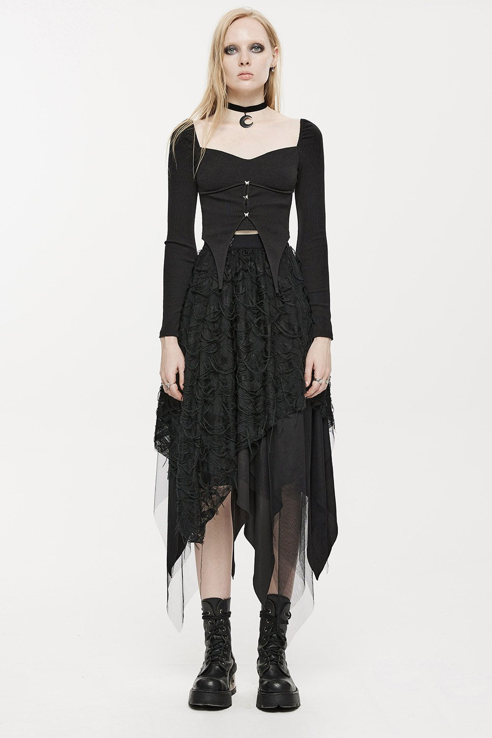 Deathmoth Distressed Midi Skirt - skirts - VampireFreaks - Punk Rave