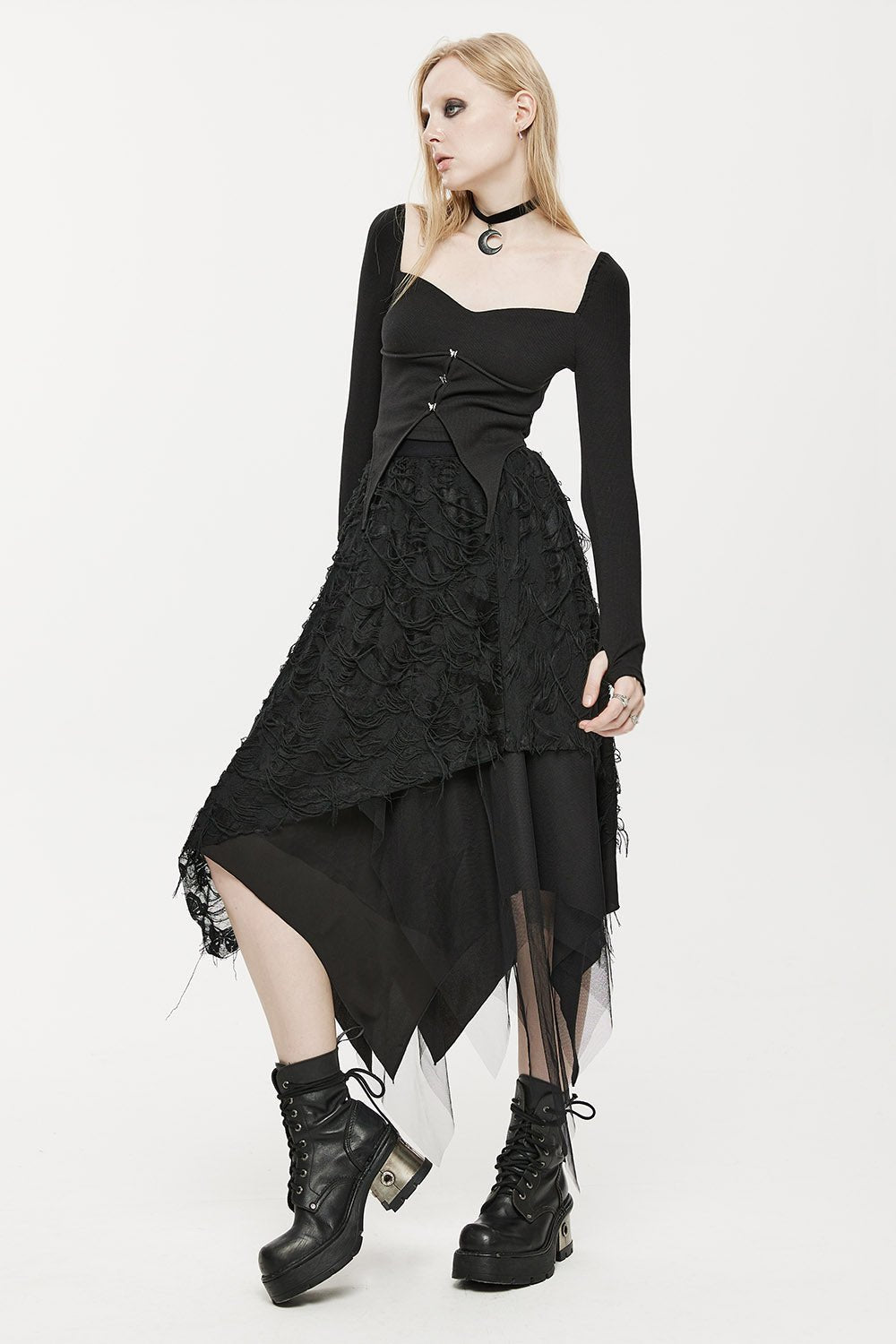 Deathmoth Distressed Midi Skirt - skirts - VampireFreaks - Punk Rave