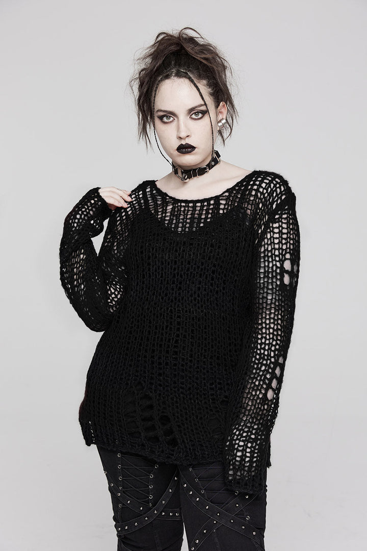 Decayed Distressed Sweater [BLACK] - womens tops - VampireFreaks - Punk Rave