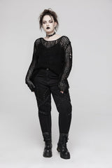 Decayed Distressed Sweater [BLACK] - womens tops - VampireFreaks - Punk Rave