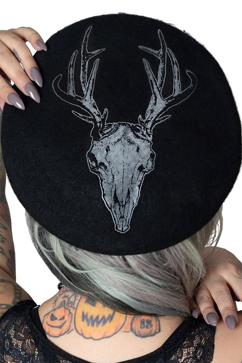 Deer Skull Black Beret - hats & scarves & headwear - VampireFreaks - Kreepsville