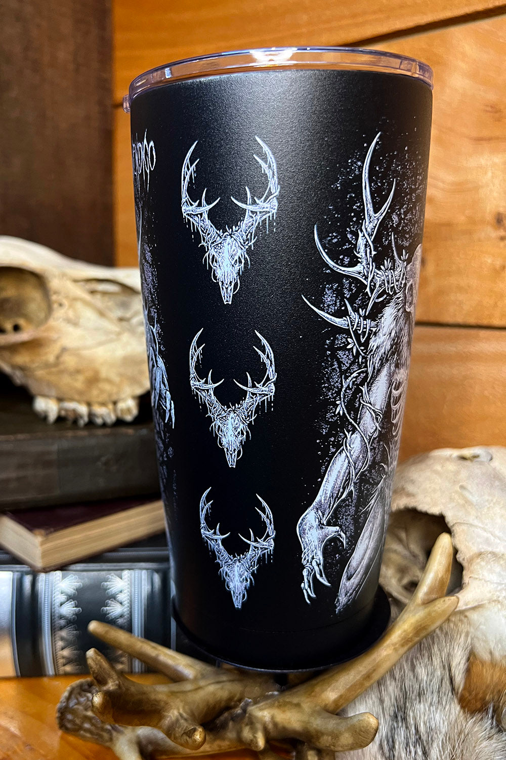 gothic deer skull travel mug