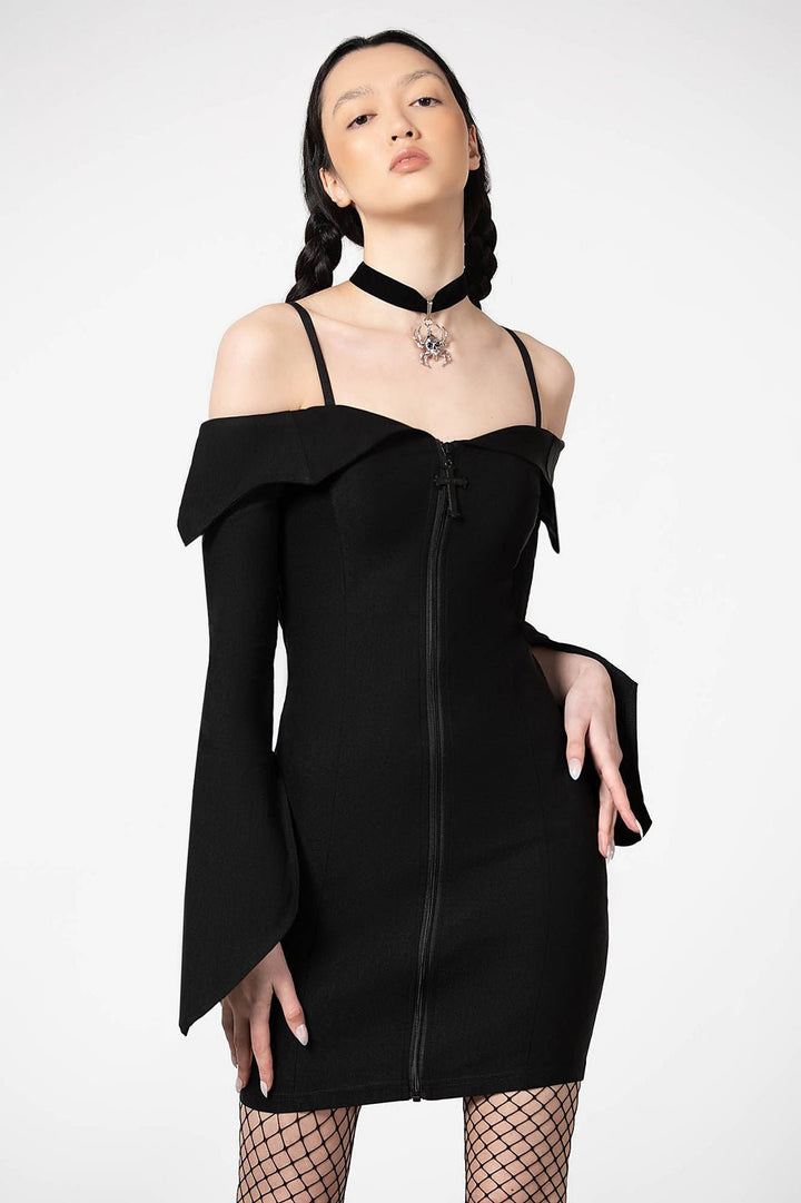 Demelza Bardot Zip Dress - dresses - VampireFreaks - Killstar