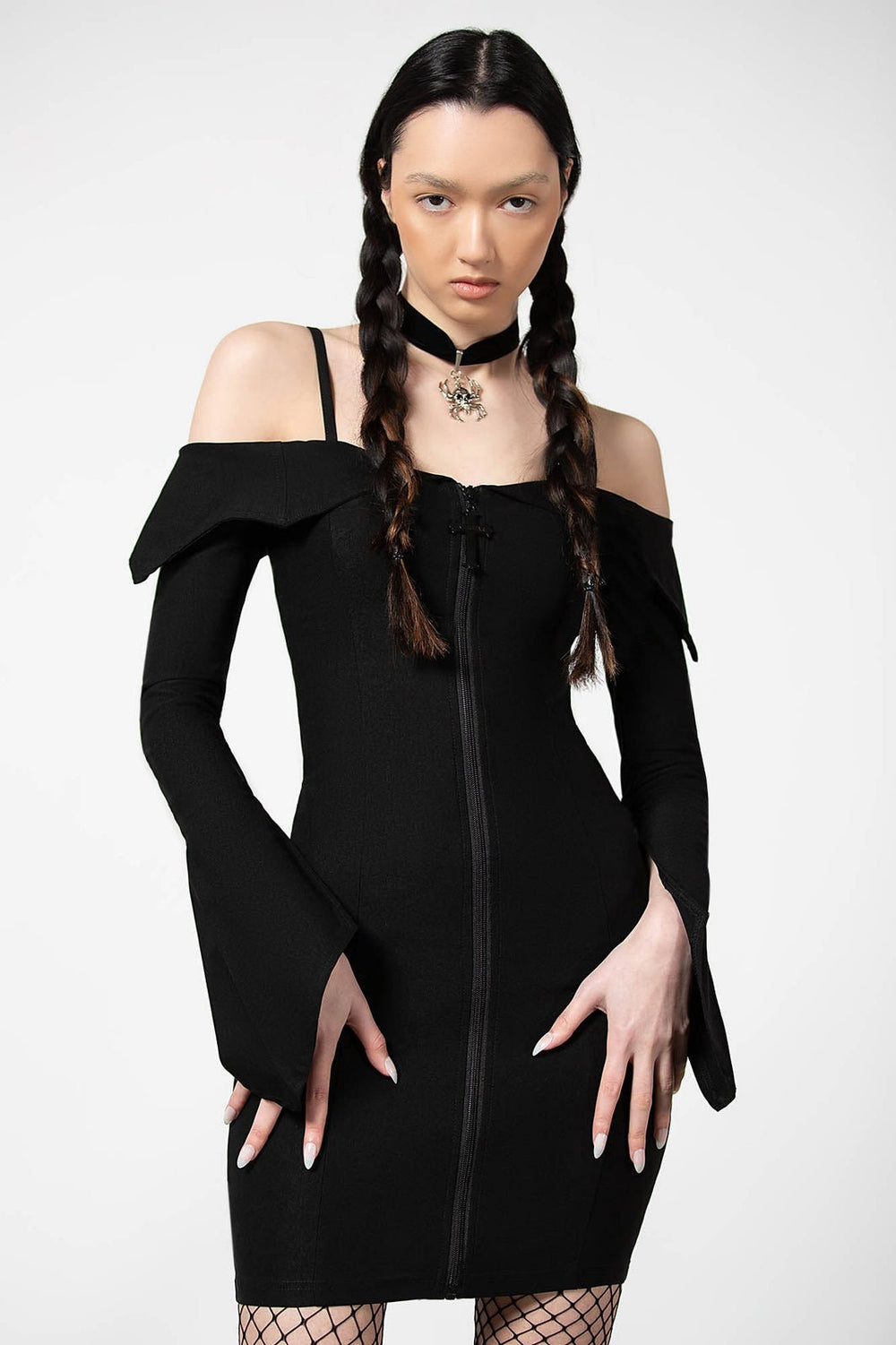 Demelza Bardot Zip Dress - dresses - VampireFreaks - Killstar