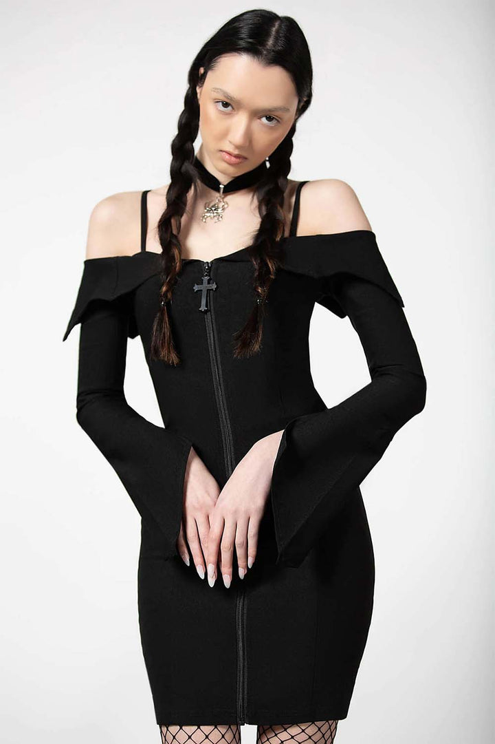 Demelza Bardot Zip Dress - dresses - VampireFreaks - Killstar