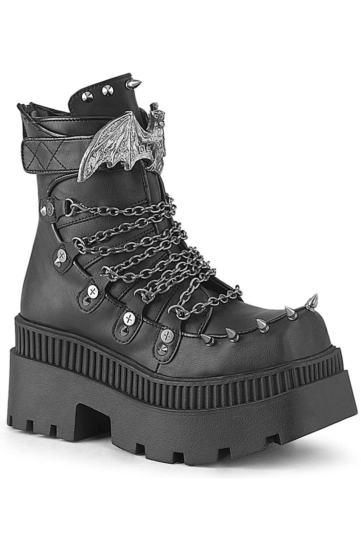 womens vegan leather demonia ankle boots