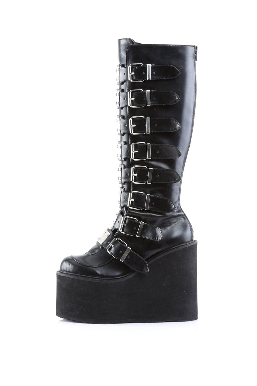 womens emo kneehigh black platform boots