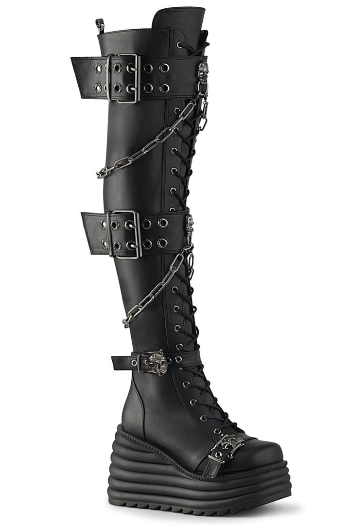 demonia vegan leather thigh high punk platforms 