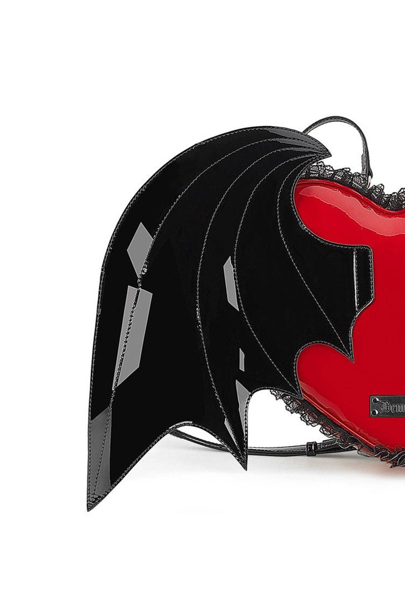 Demonia Patent Heart Batwing Backpack