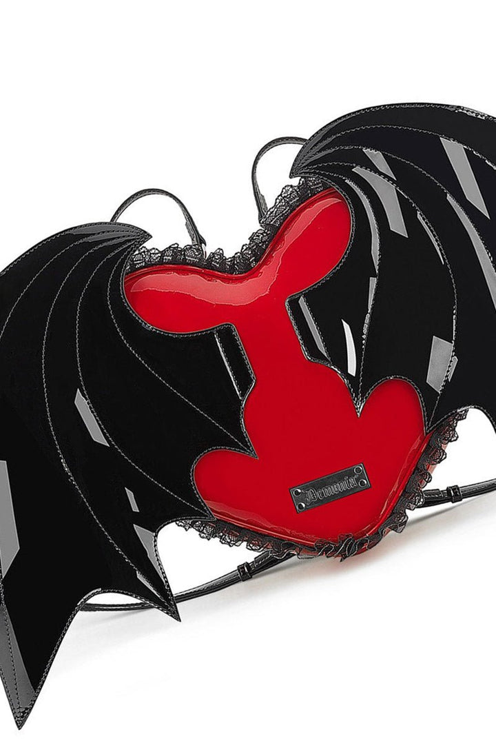 Demonia Patent Heart Batwing Backpack - bags & wallets - VampireFreaks - Demonia