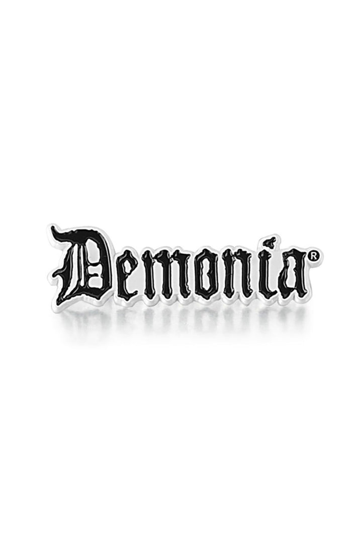 metal and enamel demonia logo pin