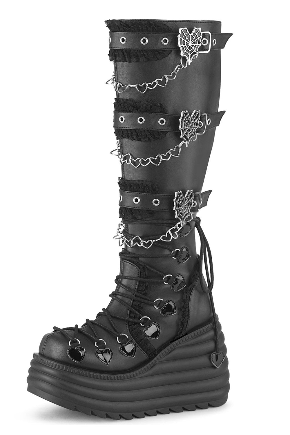 demonia thigh-high boots with heart chains