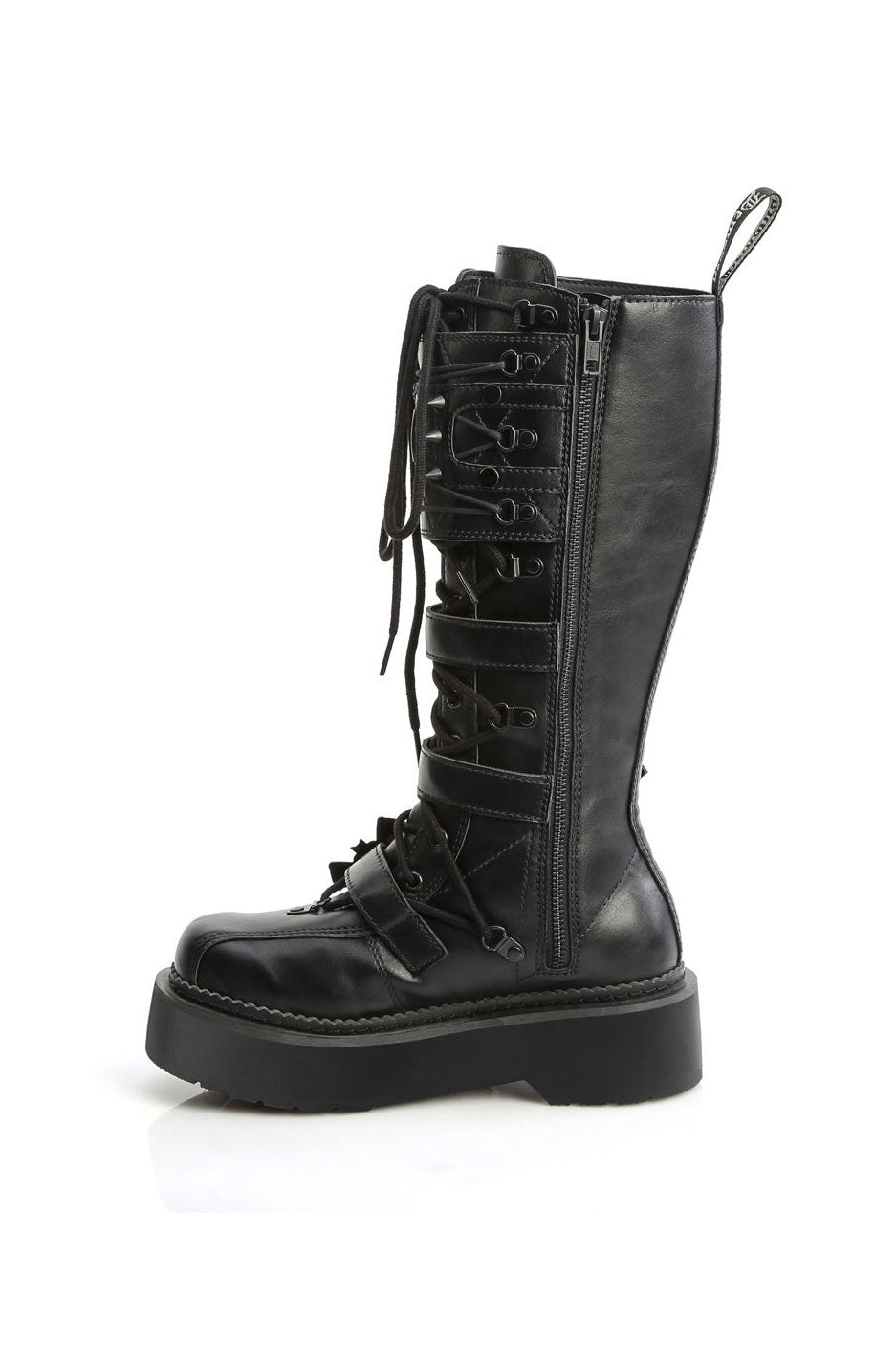 lace-up punk bat buckle combat boots made of vegan leather