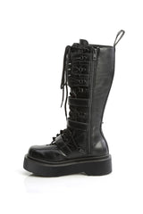 lace-up punk bat buckle combat boots made of vegan leather