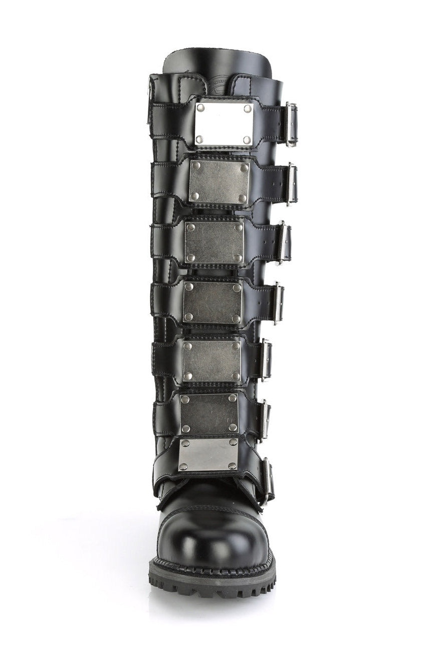 unisex genuine leather gothic buckled knee high boots