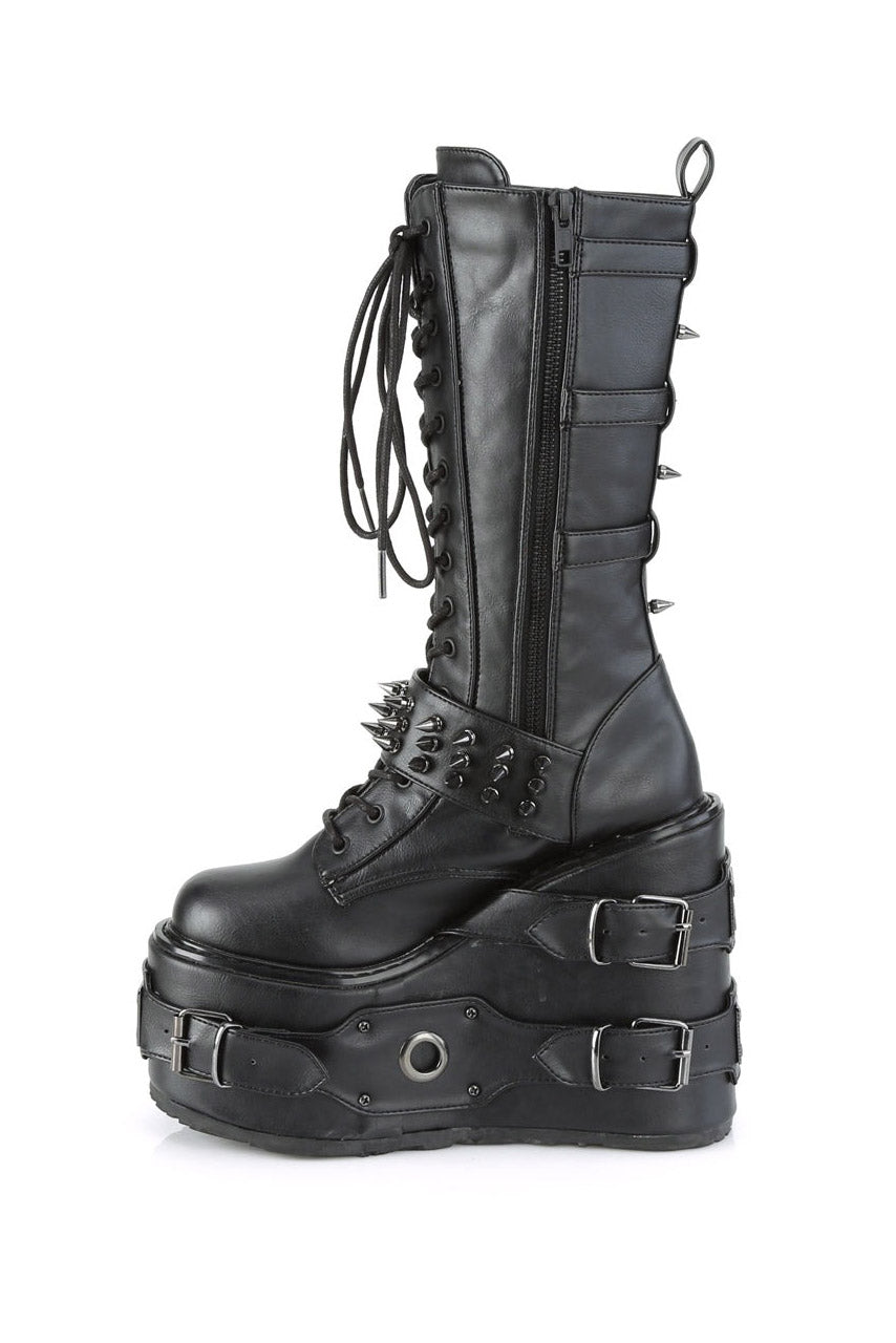 womens demonia spiked punk boots with buckle straps