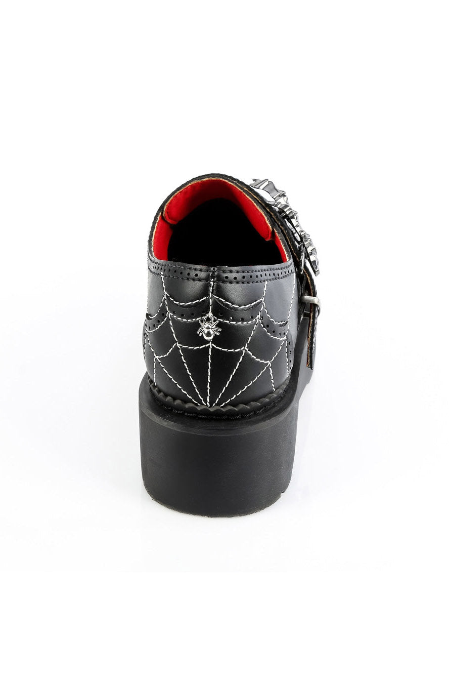 demonia spiderweb stitched embroidered womens shoes