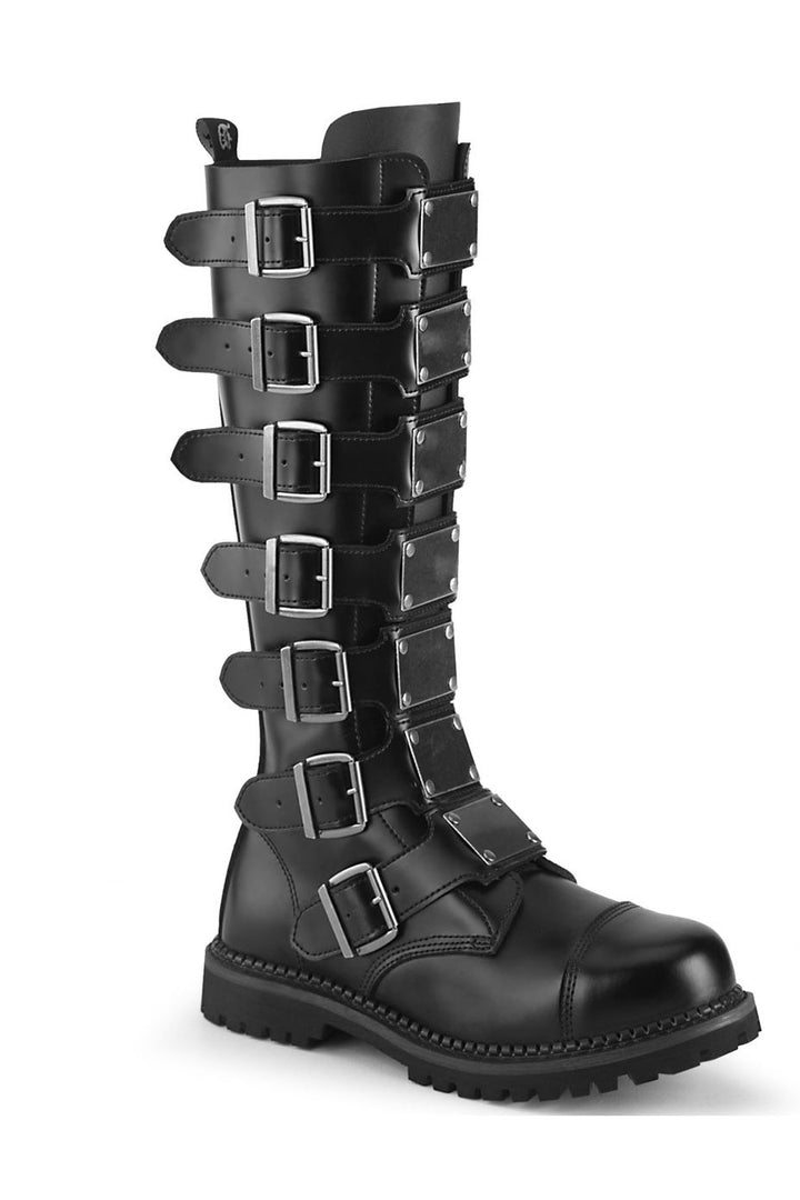 gothic buckled knee high boots