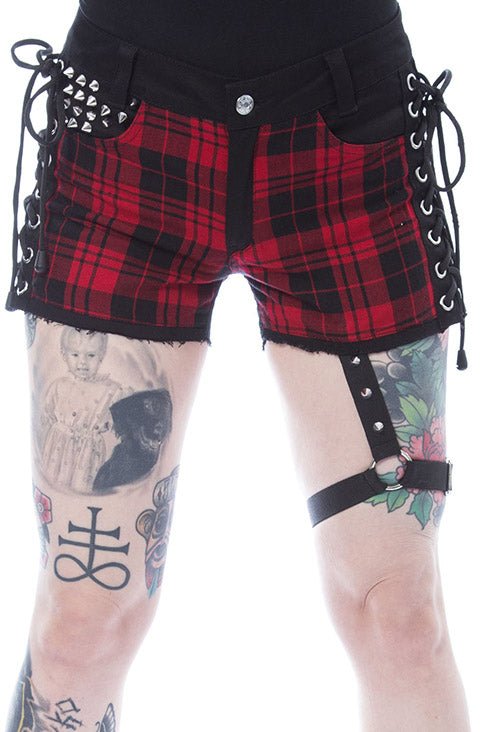 Despair Shorts [Black / Red Checker] - womens bottoms - VampireFreaks - Poizen Industries