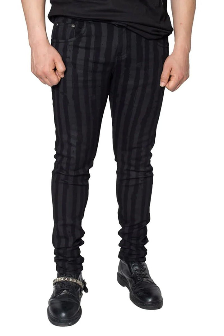 Destroyer Skinny Grey Stripe Jeans - mens pants - VampireFreaks - Kreepsville