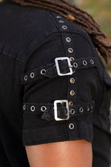 VampireFreaks Reaper eyelet studded shirt for goth punk emo fashion lovers and dark alternative streetwear