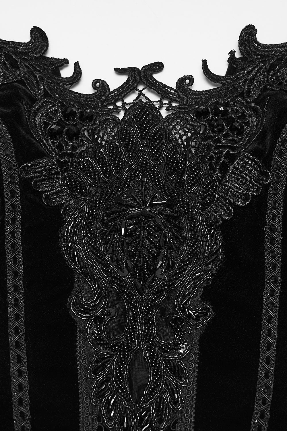 details of embroidered goth corset