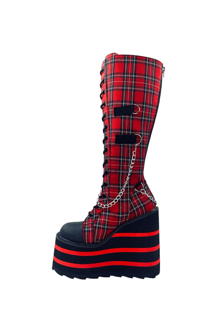 Detention BNDG Platform Boots [Red Plaid] - womens shoes - VampireFreaks - YRU