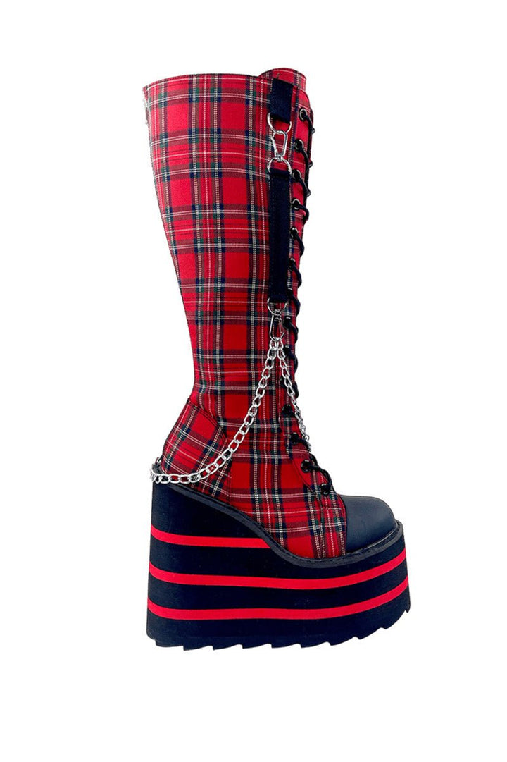 Detention BNDG Platform Boots [Red Plaid] - womens shoes - VampireFreaks - YRU