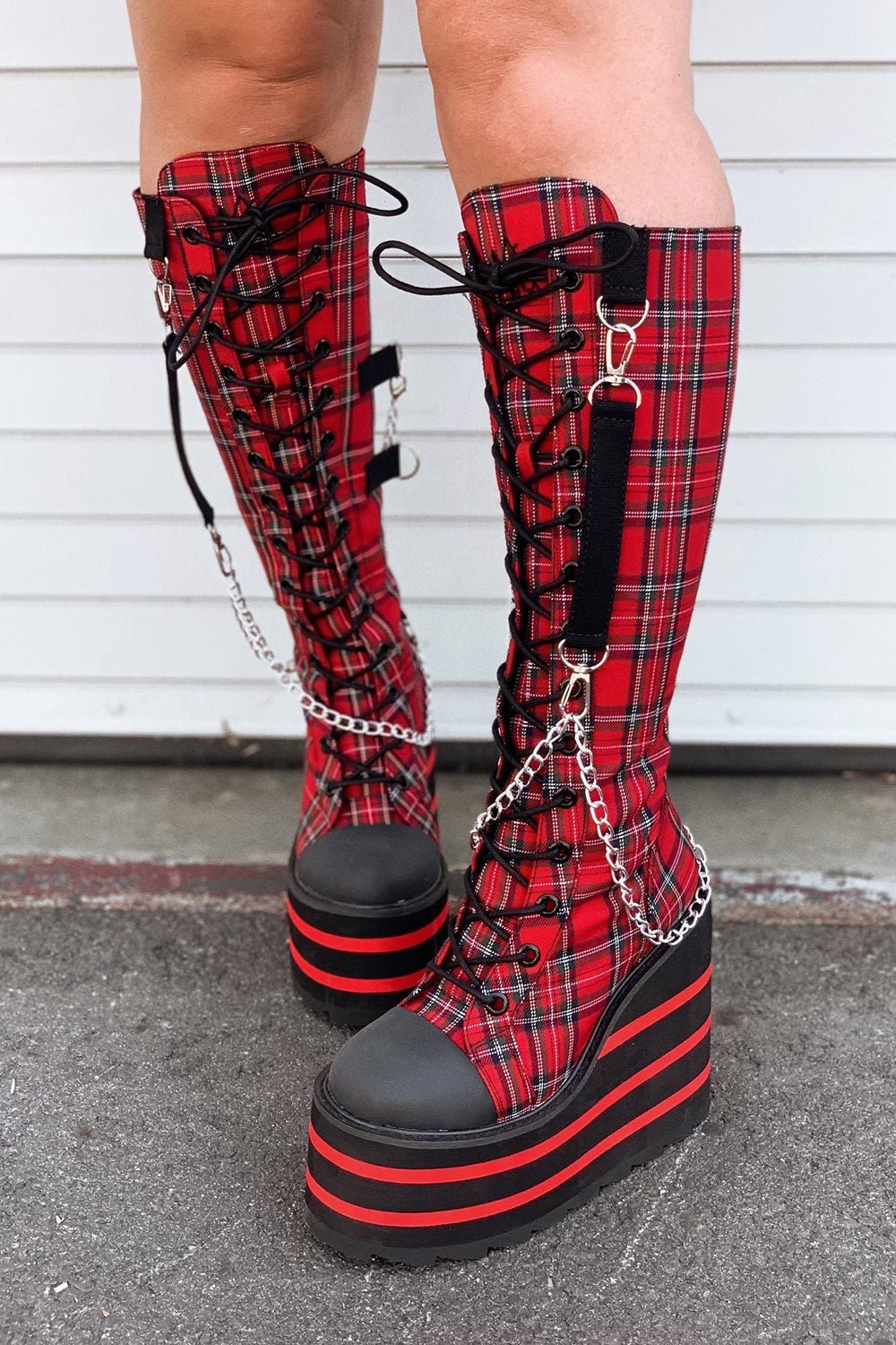 Detention BNDG Platform Boots [Red Plaid] - womens shoes - VampireFreaks - YRU