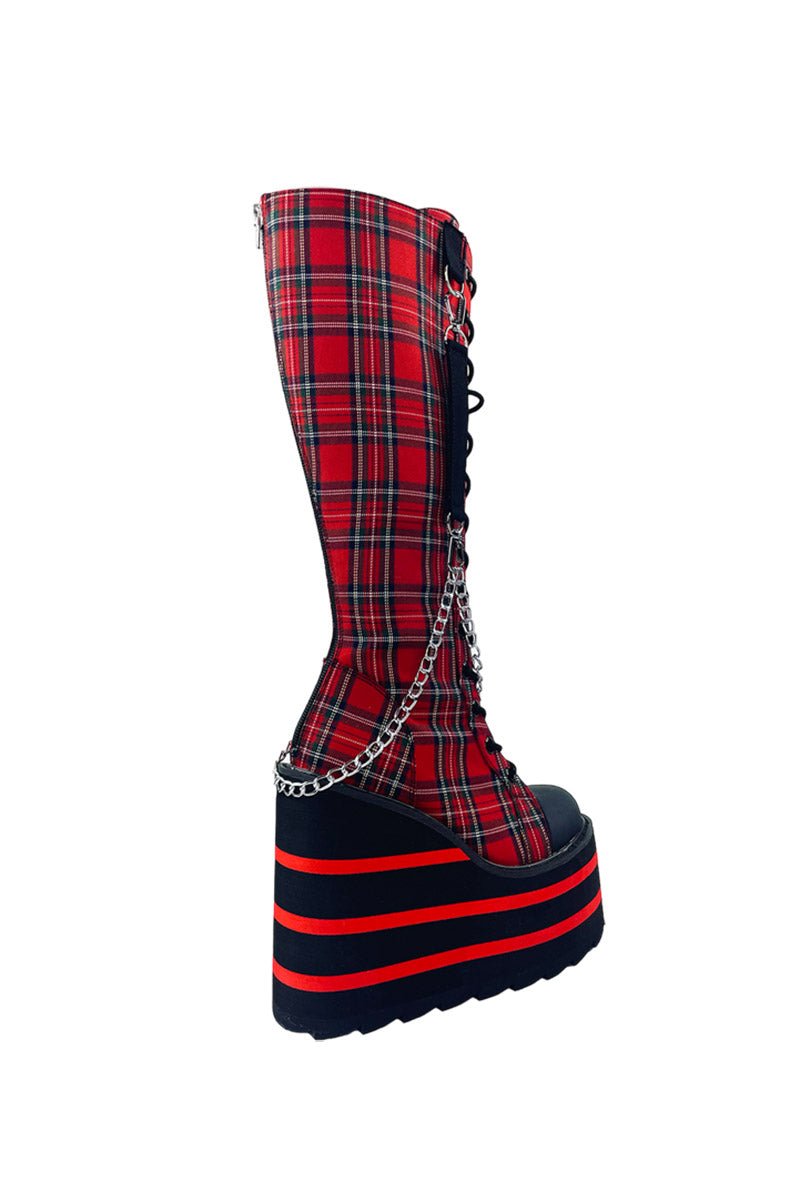 Detention BNDG Platform Boots [Red Plaid] - womens shoes - VampireFreaks - YRU