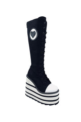 Detention Heart Platform Boots [BLACK/WHITE] - womens shoes - VampireFreaks - YRU