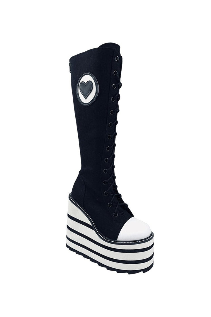 Detention Heart Platform Boots [BLACK/WHITE] - womens shoes - VampireFreaks - YRU