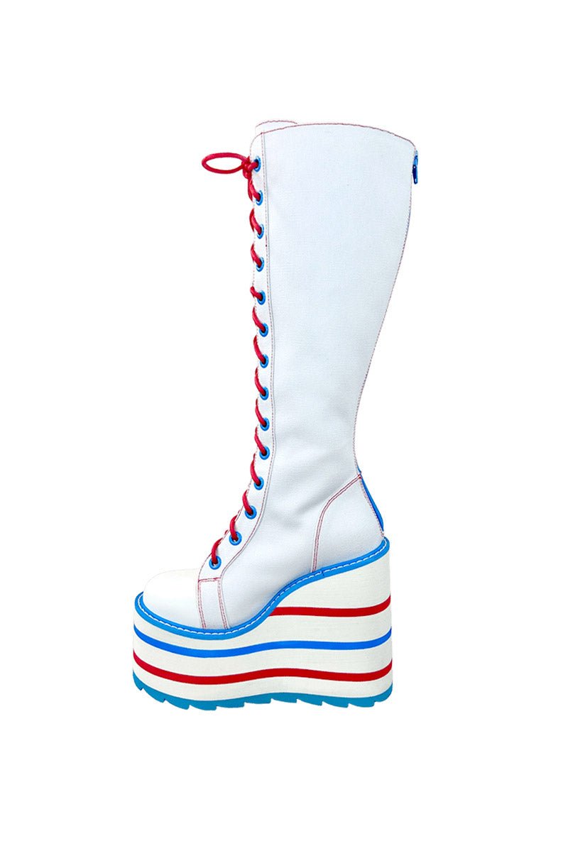 Detention Hello Kitty Platform Boots [White/Red/Blue] - womens shoes - VampireFreaks - YRU