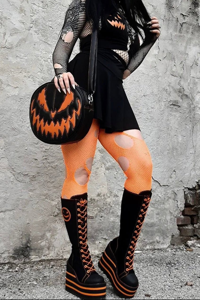 Detention Jackolantern Platforms [BLACK/ORANGE] - womens shoes - VampireFreaks - YRU