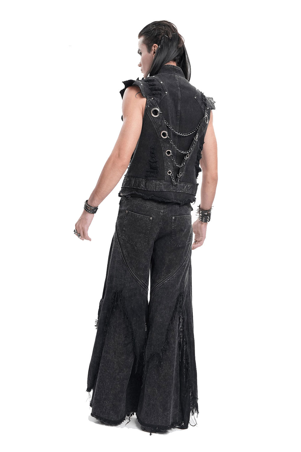 mens black distressed denim ipped tatterd hem baggy fit pants