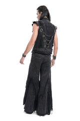 mens black distressed denim ipped tatterd hem baggy fit pants