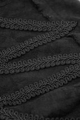 mens black cotton distressed historical shirt with embroidered shoulders