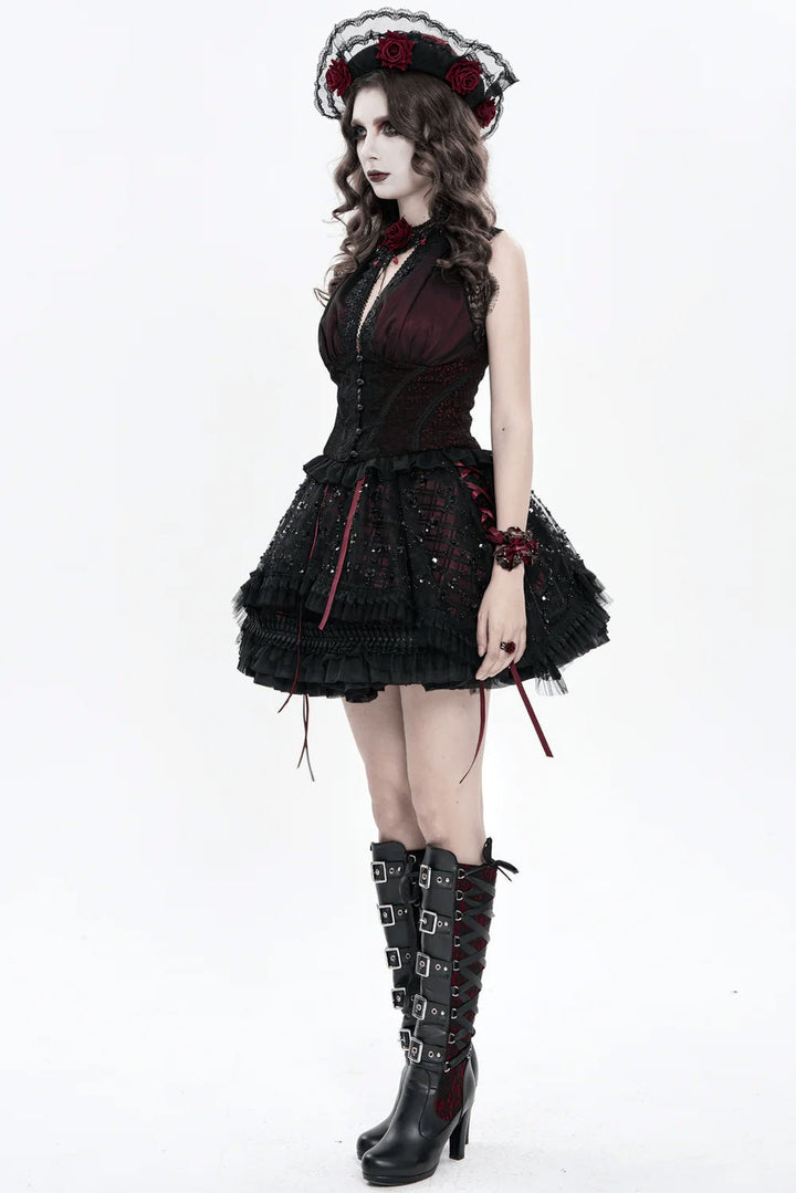 red and black plaid mini skirt