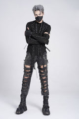 mens black eyelet lace up shirt