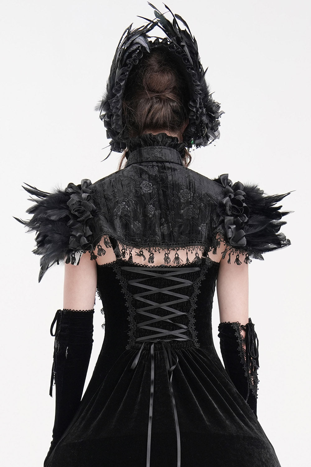 cropped feathered gothic capelet 