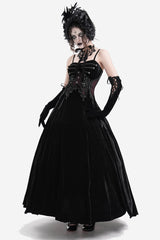 sweetheart neckline black velvet long gown
