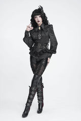 Model wearing Devil Fashion black girdle