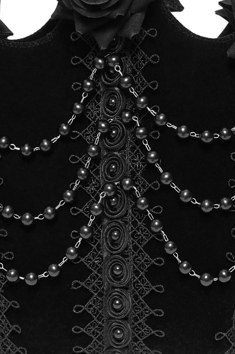 floral beaded vintage inspired dark gothic handbag with chain strap 