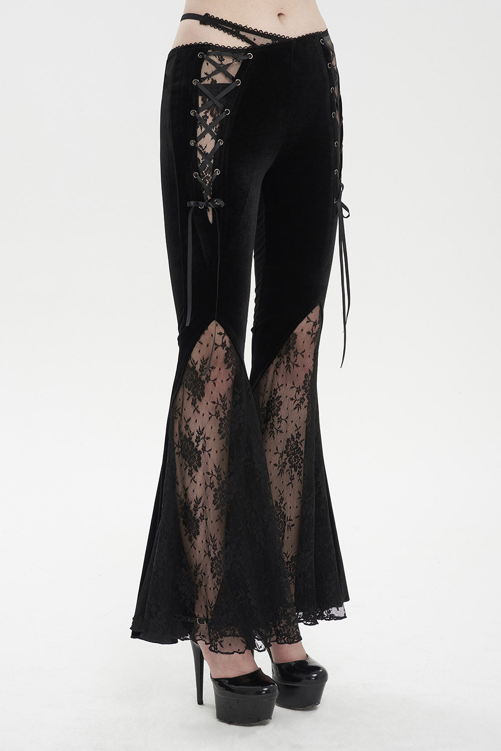 gothic velvet low-rise bell bottom pants