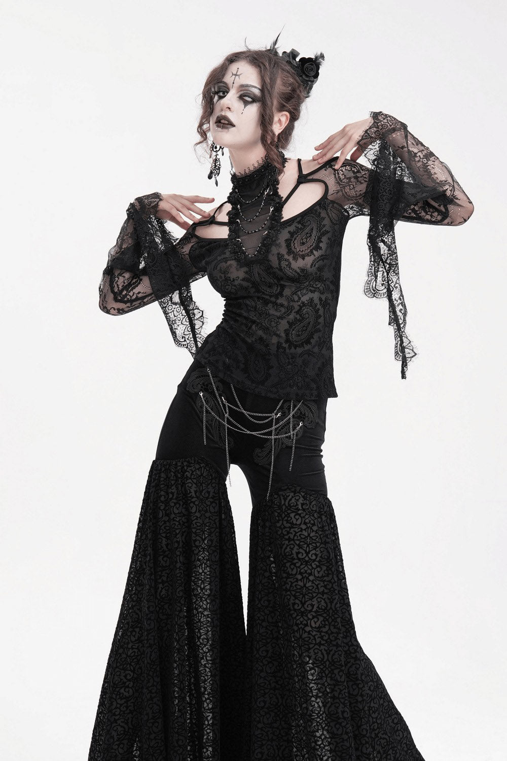 flared lace sleeve gothic blouse