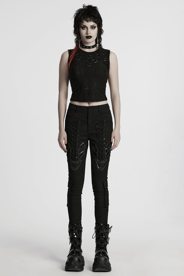 womens black ripped distressed punk tank top by punk rave